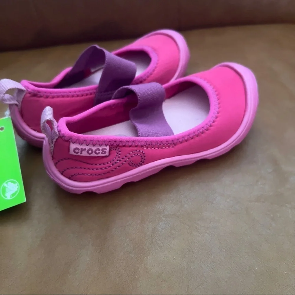 CROCS Shoes Kids Girl's Sz 7 Pink Mary Jane Water Swim Strap NonSlip Sole NWT